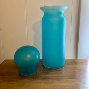 VTG Mid Century Blue Country Orig INC Columbia Glass Vase Canister pottery barn